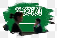 Saudi Arabia png flag brush stroke sticker, silhouette people, transparent background