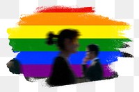 Rainbow png flag brush stroke sticker, silhouette people, LGBTQ transparent background