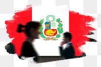 Peru png flag brush stroke sticker, silhouette people, transparent background