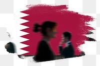 Qatar png flag brush stroke sticker, silhouette people, transparent background