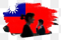 Taiwan png flag brush stroke sticker, silhouette people, transparent background