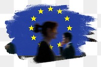 European union png flag brush stroke sticker, silhouette people, transparent background
