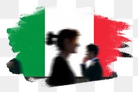 Italy png flag brush stroke sticker, silhouette people, transparent background