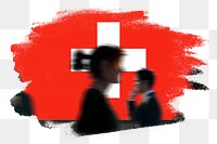 Switzerland png flag brush stroke sticker, silhouette people, transparent background