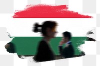 Hungary png flag brush stroke sticker, silhouette people, transparent background