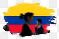 Colombia png flag brush stroke sticker, silhouette people, transparent background