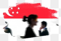 Singapore png flag brush stroke sticker, silhouette people, transparent background