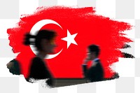 Turkey png flag brush stroke sticker, silhouette people, transparent background