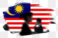 Malaysia png flag brush stroke sticker, silhouette people, transparent background