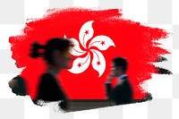 Hong Kong png flag brush stroke sticker, silhouette people, transparent background