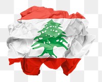 Lebanon flag png sticker, crumpled paper, transparent background