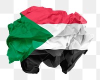 Sudan flag png sticker, crumpled paper, transparent background