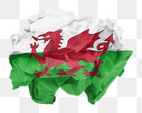 Wales flag png sticker, crumpled paper, transparent background