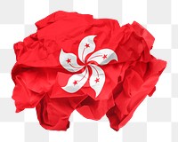 Hong Kong flag png sticker, crumpled paper, transparent background