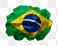 Brazil flag png crumpled paper sticker, transparent background