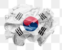 South Korea flag png crumpled paper sticker, transparent background