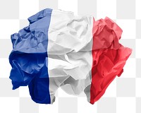 France flag png crumpled paper sticker, transparent background