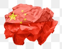 China flag png crumpled paper sticker, transparent background