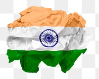 India flag png crumpled paper sticker, transparent background