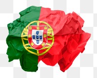 Portugal flag png crumpled paper sticker, transparent background