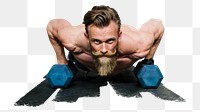 Man png doing push-up sticker, transparent background