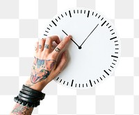 Hand and clock png sticker, transparent background