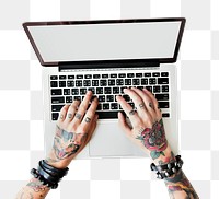 Hands on laptop png sticker, transparent background