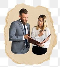 Business colleagues png sticker, ripped paper, transparent background