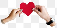 Couple png hands holding heart sticker, love image, transparent background