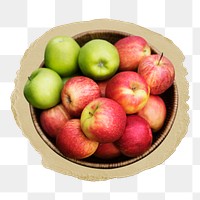 Apple bowl png ripped paper sticker, fruit graphic, transparent background