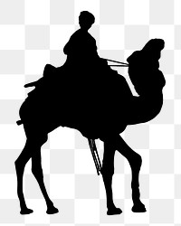 Camel rider png silhouette sticker, Egyptian transportation, transparent background