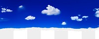 Blue sky png border, torn paper design, transparent background