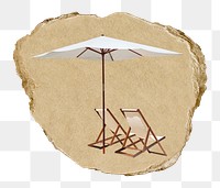 Beach chairs png ripped paper sticker, transparent background