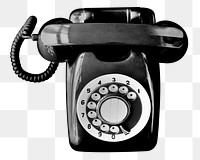 Black png rotary telephone sticker, retro image, transparent background