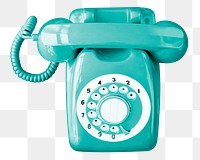 Green png rotary telephone sticker, retro image, transparent background