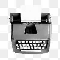 Black typewriter png sticker, vintage object image on transparent background