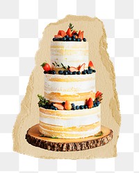 Wedding cake png sticker, ripped paper, transparent background