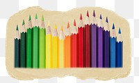 Colored pencils png sticker, ripped paper, transparent background