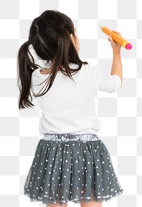 Little girl writing png sticker, transparent background