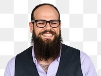 Happy bearded man png sticker, transparent background