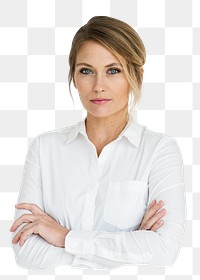 Businesswoman png crossing arms sticker, transparent background