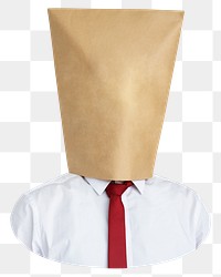 Bag covering png businessman's head sticker, transparent background