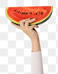 Hand holding watermelon png sticker, transparent background