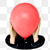 Woman holding png balloon sticker, transparent background