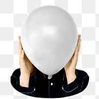 Woman holding png balloon sticker, transparent background