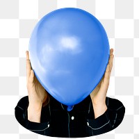 Woman holding png balloon sticker, transparent background