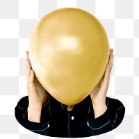 Woman holding png balloon sticker, transparent background