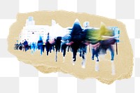 Crowd of people png ripped paper sticker, city graphic, transparent background