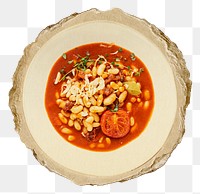 Png white beans in tomato sauce sticker, food torn paper, transparent background
