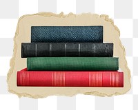 Stacked books png sticker, ripped paper, transparent background